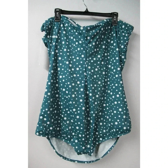 NWT Simply Swim One Piece Polka Dot Turquoise Halter Style Padded Size 3X - Picture 2 of 7